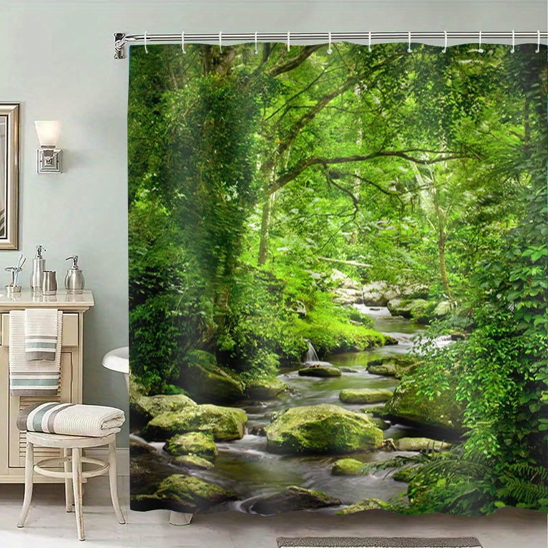 TEMU Beautiful Outdoor Landscape Pattern Printed Shower Curtain With Hooks, Windows And Walls, Bathtub, Bathroom Home Decoration, Shower Curtains