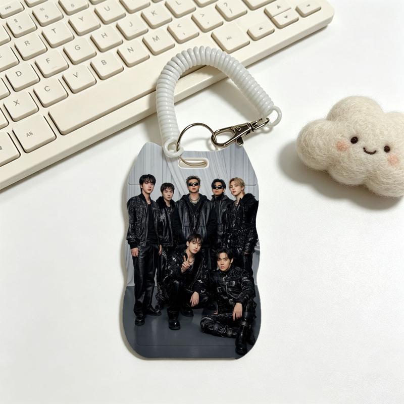 TEMU 1pc Plastic Band Photo Keychain Card Holder, White Coiled Strap With Metal Clip, Blank Name Tag Area, , For Daily Use, Stylish Accessory For