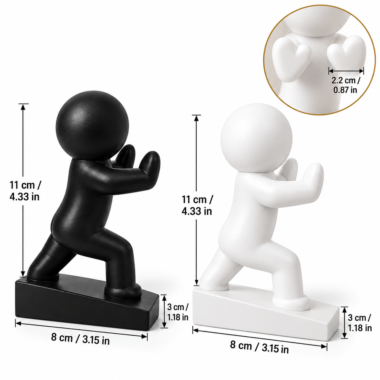TEMU 2pcs Set Heart-shaped Hand Figure Door Stoppers, Black And White Creative Little Figure Door Wedges, 11cm Non-slip Door Wedges, For Home,