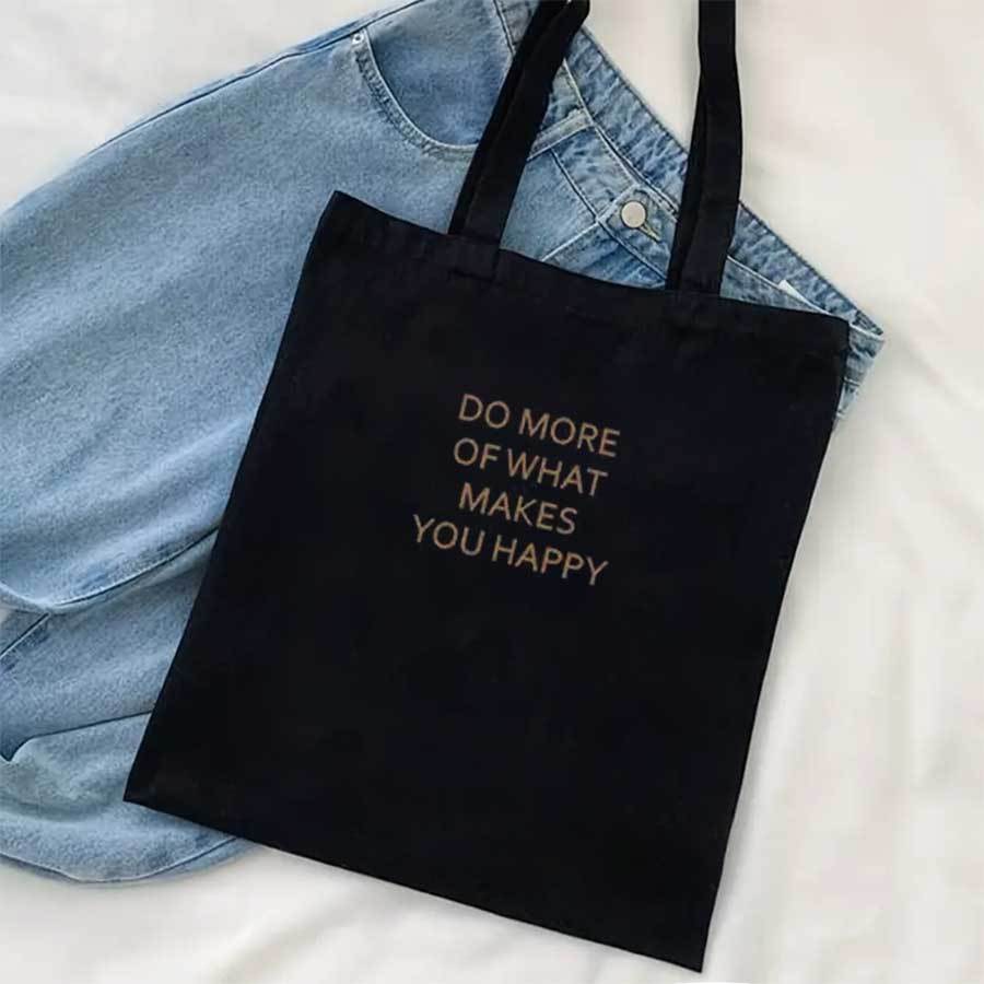TEMU 1pc Preppy Style Tote Bag With " Of Happy" Quote - Unisex Foldable Lightweight Durable Polyester Bag, Handle Strap For College, , Daily Use & ,