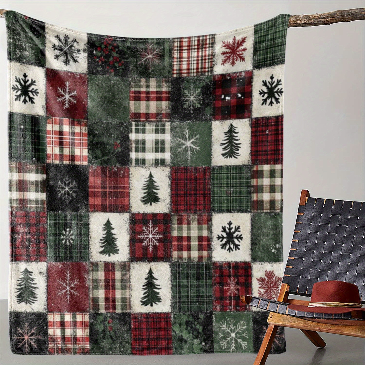 

Patchwork Fleece Blanket - Knitted Blanket Christmas Tree And For Sofa, Bed, Car, , , - Flannel Blanket