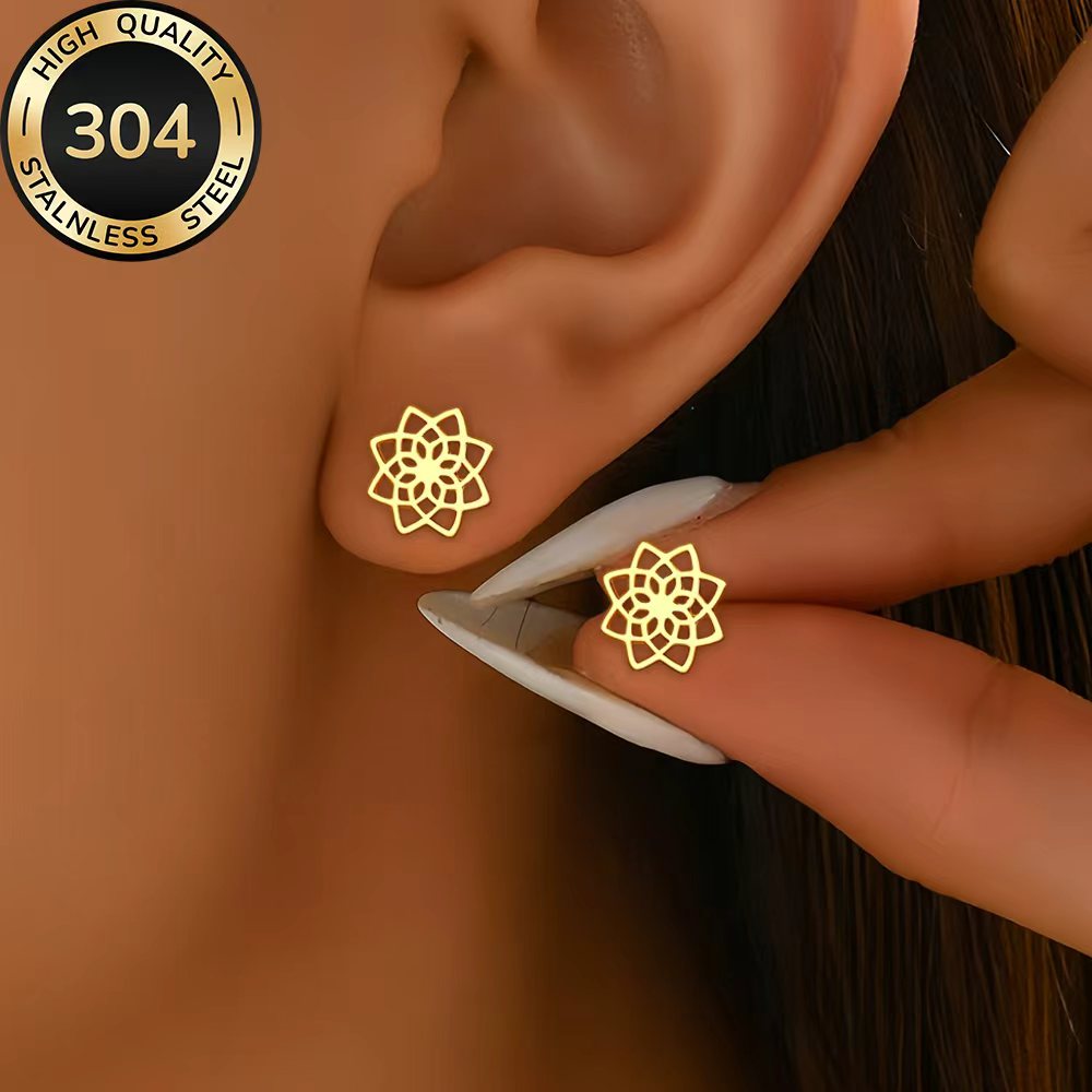 TEMU High-quality Hypoallergenic Stainless Steel Golden Stud Earrings, Fade-resistant, Simple And Elegant, Suitable For Daily Wear Or Parties, A