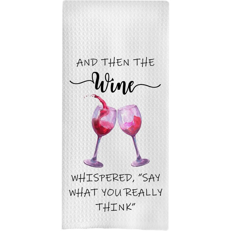 TEMU 1pc Wine Kitchen Towel - Fun Wine Gift Decor Waffle Dish Towel, Handkerchief