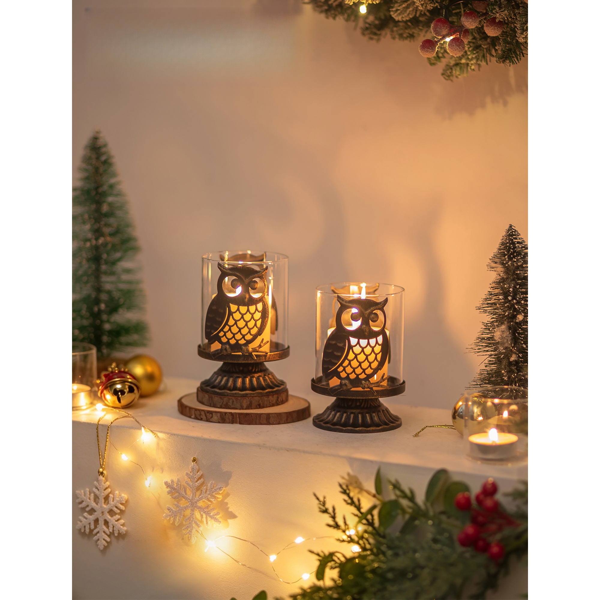 Image of Vintage Black Golden Carved Owl Decorative Set 2pcs Per Set Exquisite Small Engraved Owl Ornaments For Room Bedroom Desktop Shelf Display Perfect Gift For