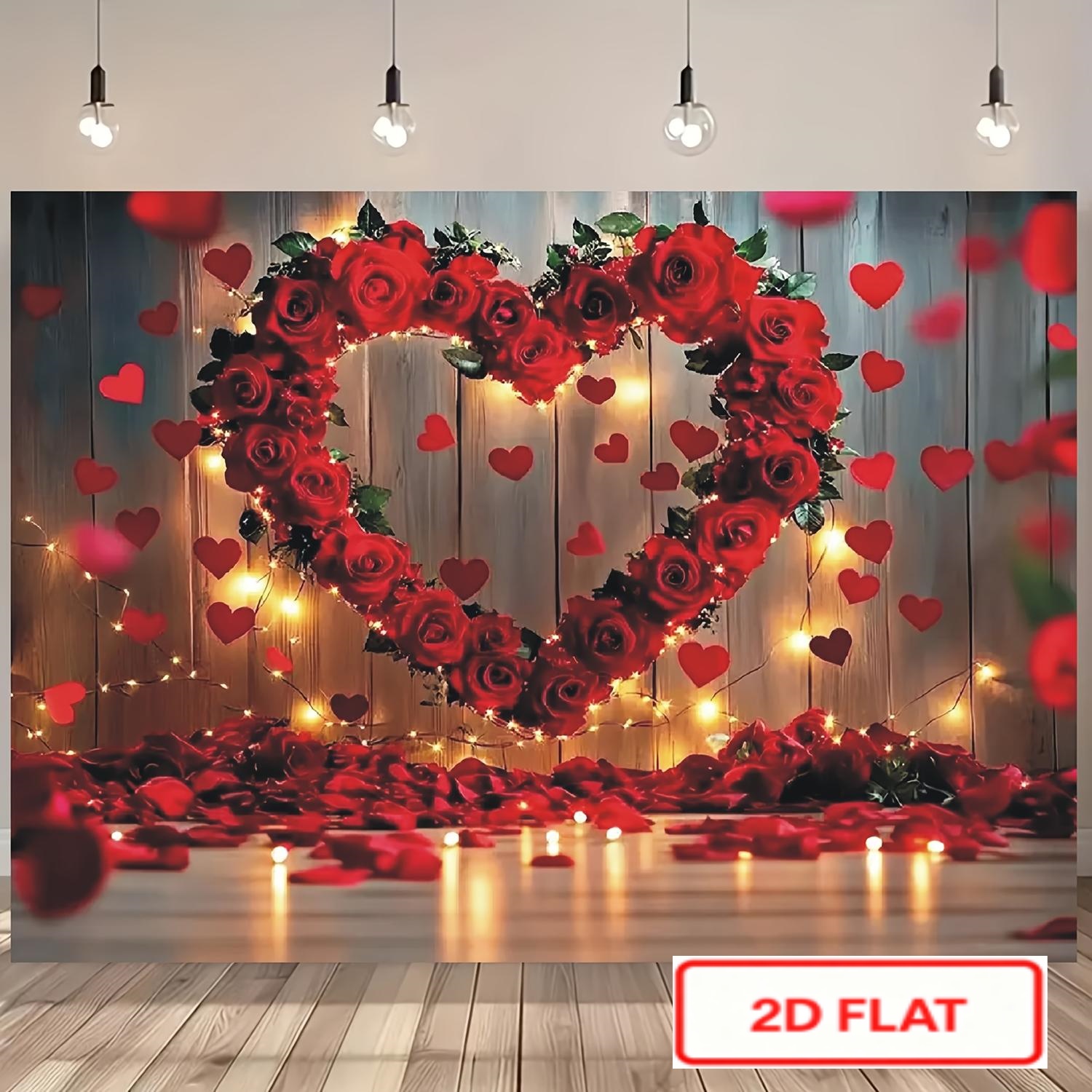 TEMU Toile de Fond Guirlande de Cœur avec Roses Rouges, 1 pièce, Toile de Fond en Vinyle Guirlande de Cœur avec Roses Rouges, 1 pièce, Toile de Fond