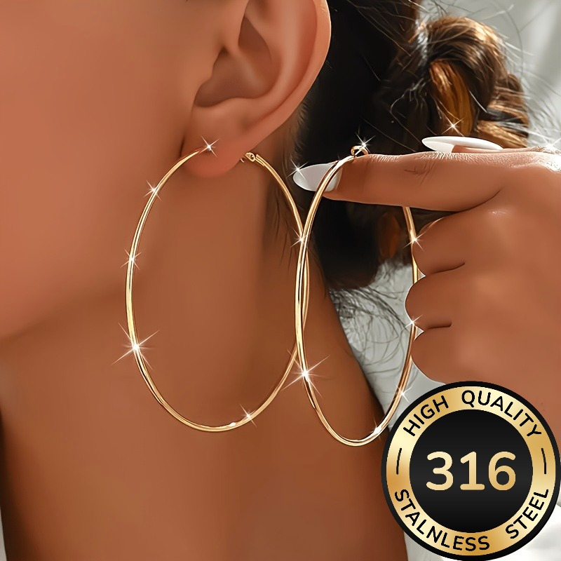 TEMU 2pcs Light Luxury Retro Golden Earrings, Women' Luxury Earrings, Stainless Steel Women's Ear Hoops, Hypoallergenic, Anti-fading, Easy Thin