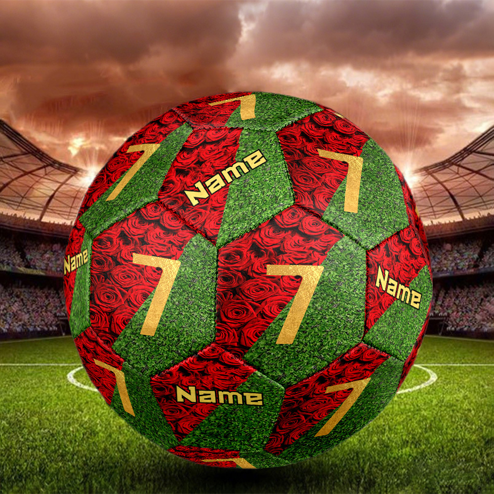TEMU 1pc Green Grass Customize Text Size 5 Soccer Ball Machine-stitched Indoor/ And Matches Customize Personalized Name Perfect Gift For Sports