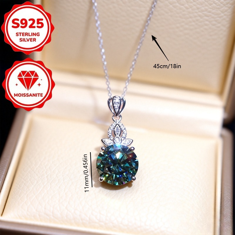 925 Sterling Silver Moissanite Pendant Necklace, Bohemian Style