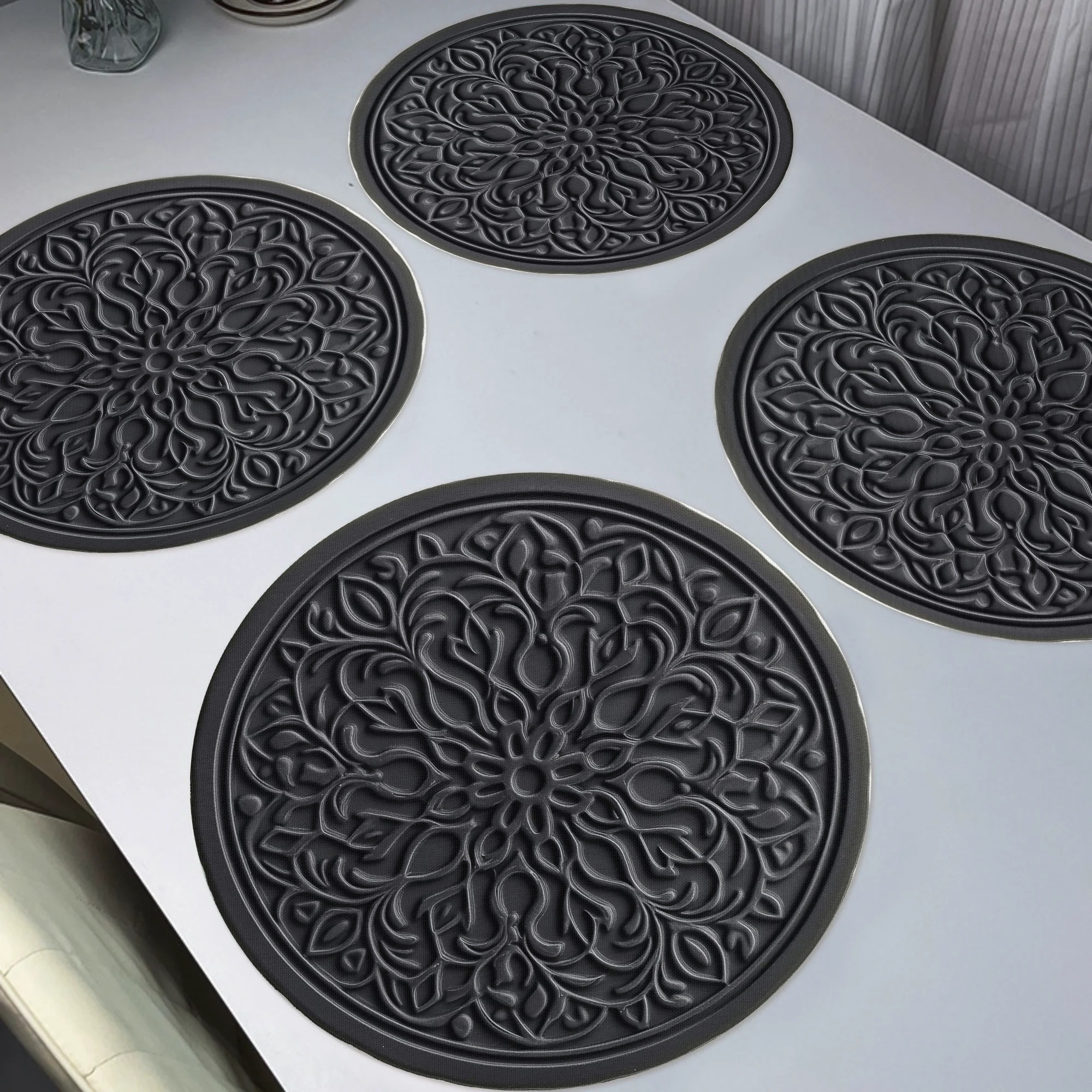 

4pcs Round Placemats, Vintage Round Table Mats For Home Decor Non-slip Washable Place Mats For Daily Banquet Party Dining Table Decoration 15