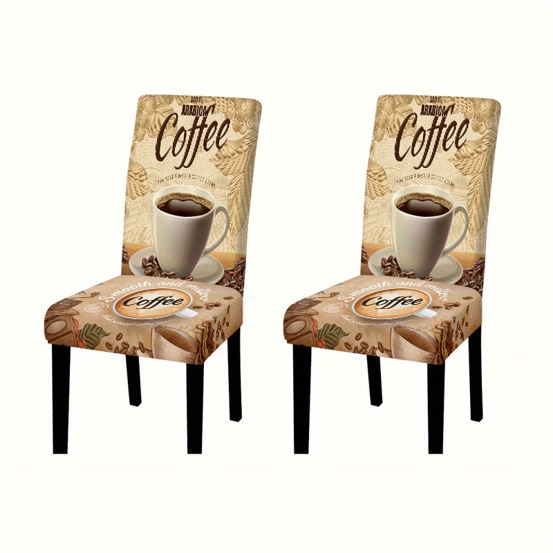 TEMU [ Activation] 2/4/6pcs Coffee Pattern Dining Chair Covers, Elastic Printed Chair Covers, Suitable For Home Decor And Festive Gatherings,