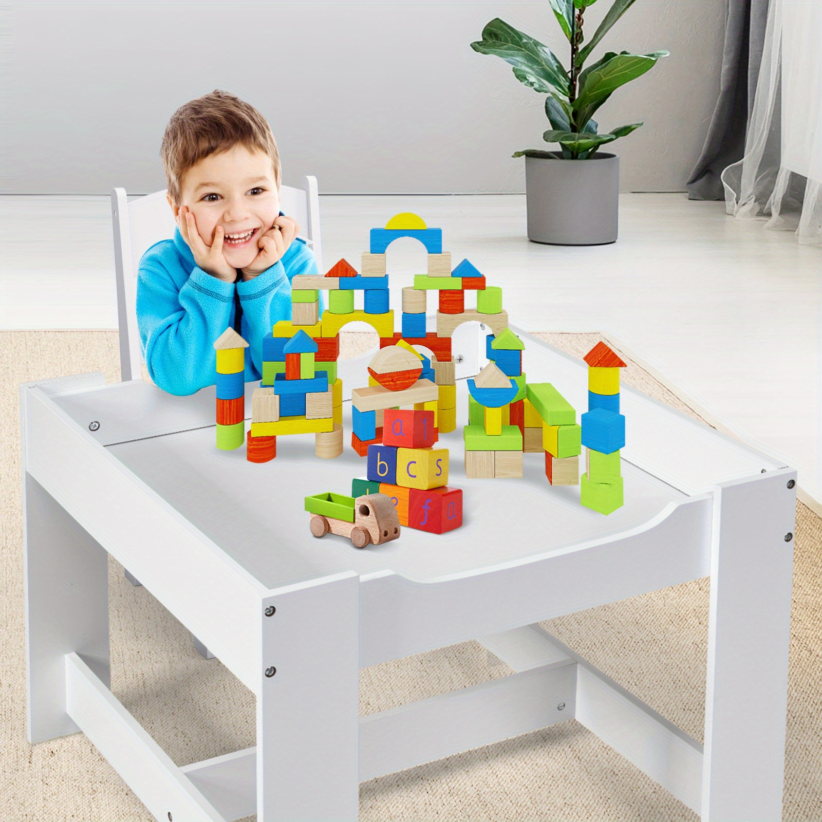 Wooden Kids Table And Chair Set, 5 Pcs Set Toddler Table And Chair Set (4 Chairs And 1 Activity Table), Child Art Table, Playroom Furniture, School Desk For 3 Years Old Boy/Girl