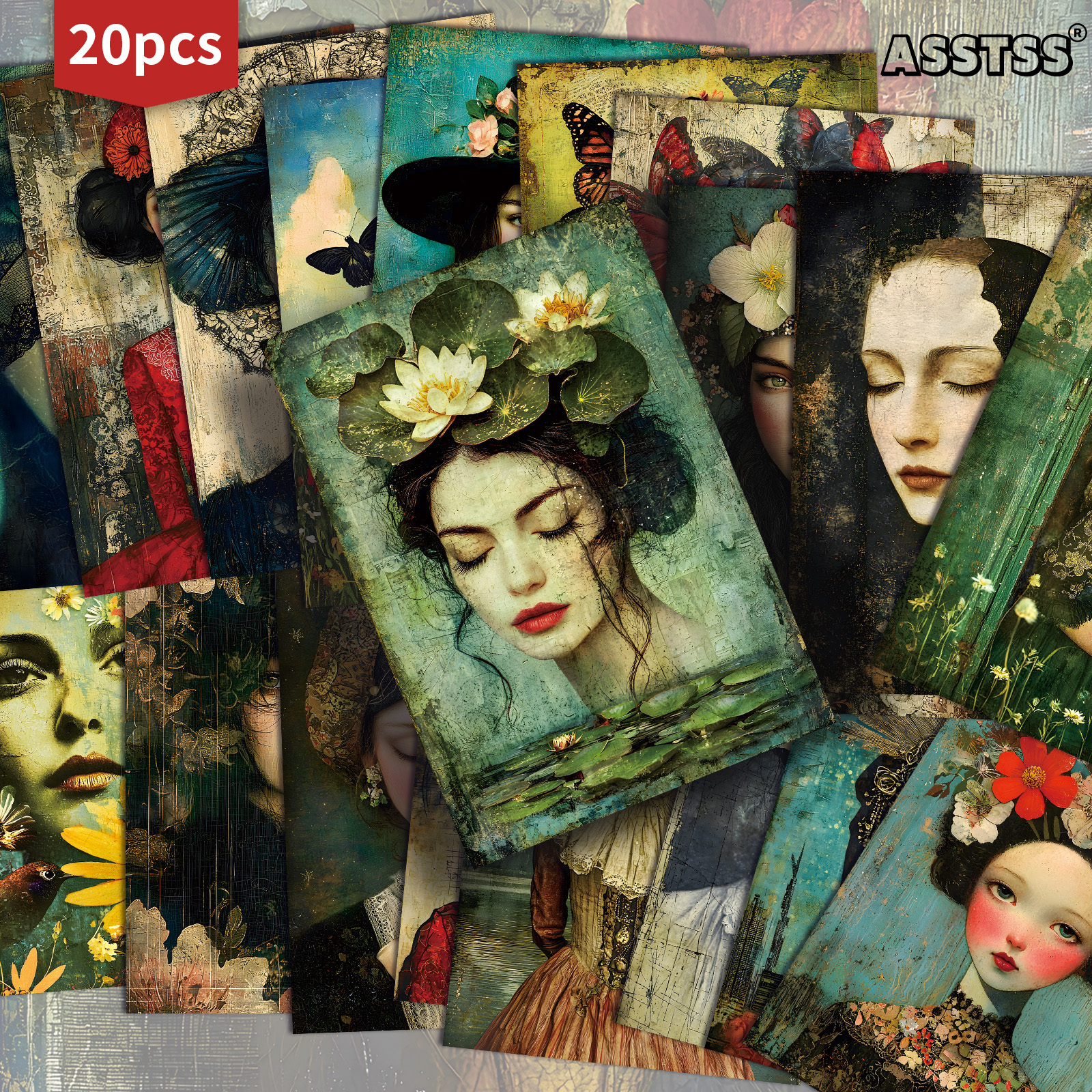 TEMU 20-pack Asstss Vintage Fashion Lady Portraits Postcards - 4x6 Inches Junk Journal Paper, Classic Pinup Illustrations, Collectible Decorative
