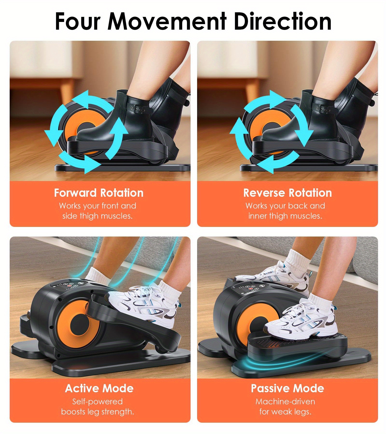 Under Desk Machine, Leg Exerciser for Seniors - Portable Seated Pedal Exerciser with 12 Adjustable Speeds & Remote Control, Quiet & Compact for Home Office Use, Without Battery