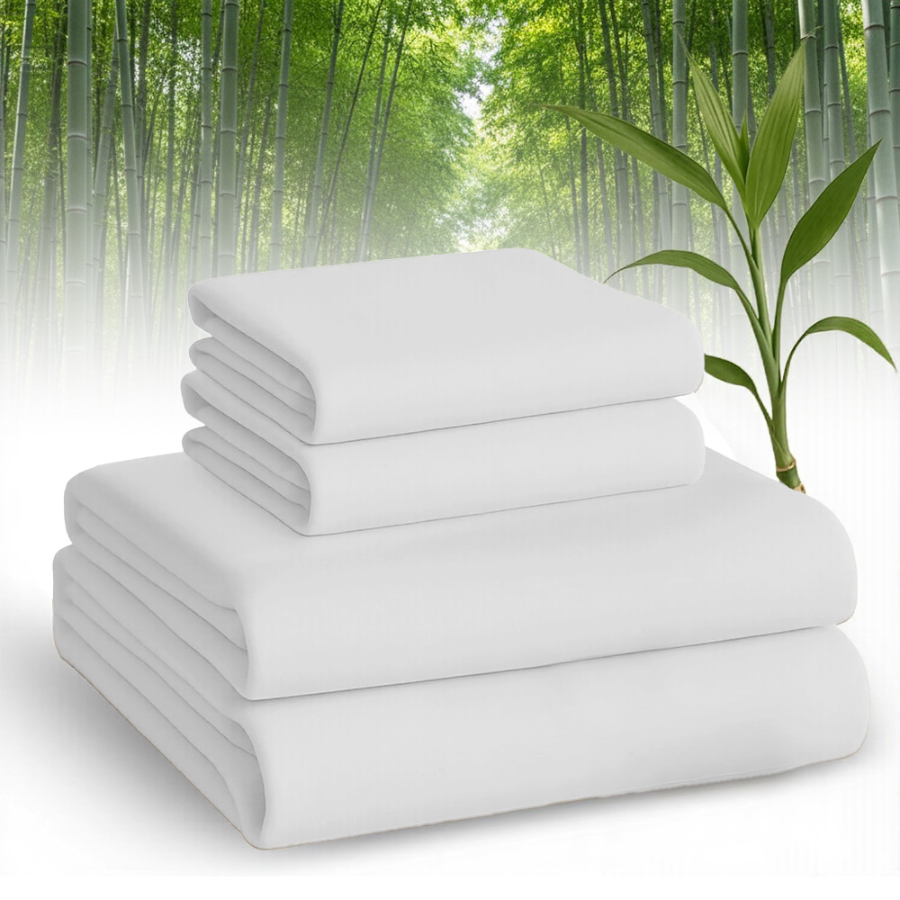 Set of Breathable Bamboo Bed Sheets Including Fitted Sheet And Pillowcases, Suitable for Children And Available in Queen And Twin Sizes. These Cooling Sheets Have Deep Pockets for Hot Sleepers And Make Excellent Gifts