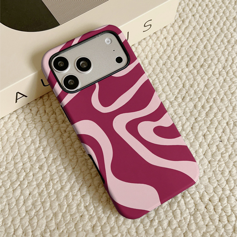 TEMU Phone Case - 1pc Minimalist Premium Pink Abstract Pattern Phone Case, 2-in-1 Film Hard Tpu Material Phone Case, Suitable For Iphone