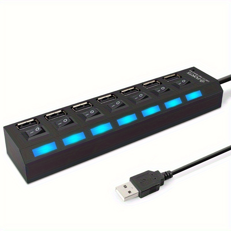 1pc Hub USB 2.0 Haute Vitesse avec Interrupteurs Individuels, 4 ou 7 Ports - Extendeur Alimenté par USB pour Disques, HDD, Clavier, Souris | Utilisation en Camping-Car, Non pour Chargement | Hub Multi-Appareils – Image 6