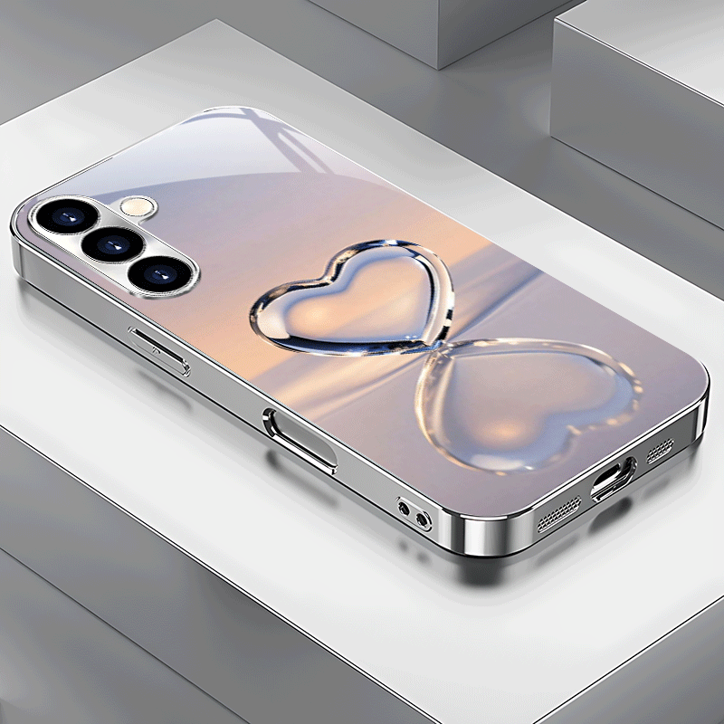TEMU Phone Case: Premium Exquisite Transparent Crystal Heart Electroplated Silver Phone Case For Galaxy S25/s24/s23/s22/s21/s20/note