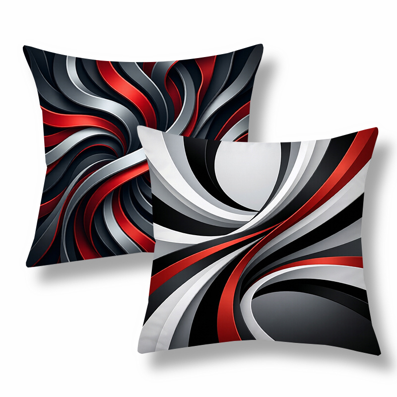 TEMU 2pcs Modern Throw Pillow Covers, Decorative Cushion Cases, Abstract Swirl , Red, Black And , Versatile For Living Room, Couch, Sofa, Bedroom,
