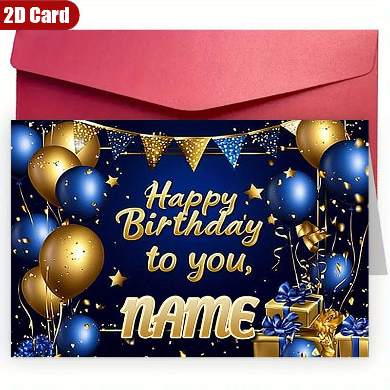 TEMU Custom 2d Flat Greeting Card - 1 Personalized Happy Birthday Card With Envelope, High-quality Paper - Suitable For Couples, Family, - Perfect