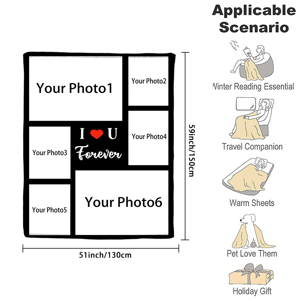 TEMU Personalized Valentine's Day Flannel Throw Blanket - Custom Photo & Name, Soft & Cozy, Perfect Gift For , Ideal For Couch, Bed, Office, Camping & Travel