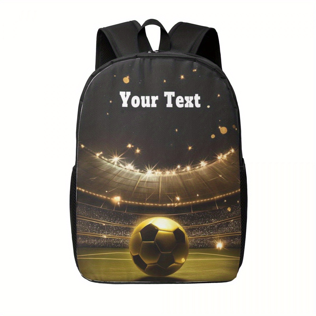 TEMU Custom Golden Football Backpack - Lightweight Large Capacity Laptop Bag, Adjustable Shoulder Straps & Chain Accents, Zipper Closure For Outdoor