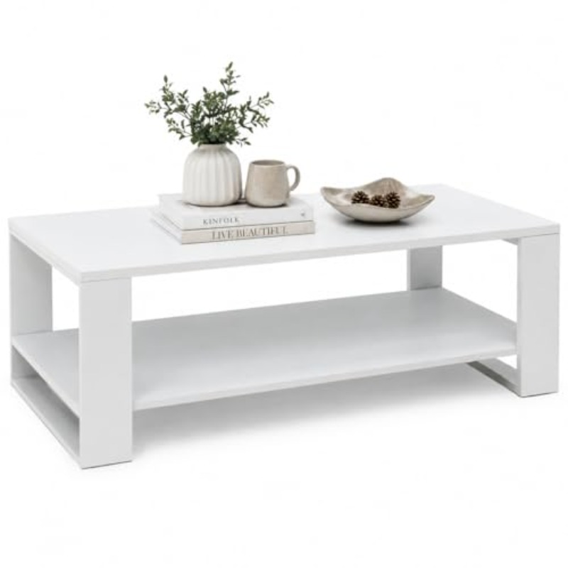   coffee table with white mdf top pre assembled center table with two storage compartments and leg bush included modern living room furniture stable build 43d x 120w x 60h cm
