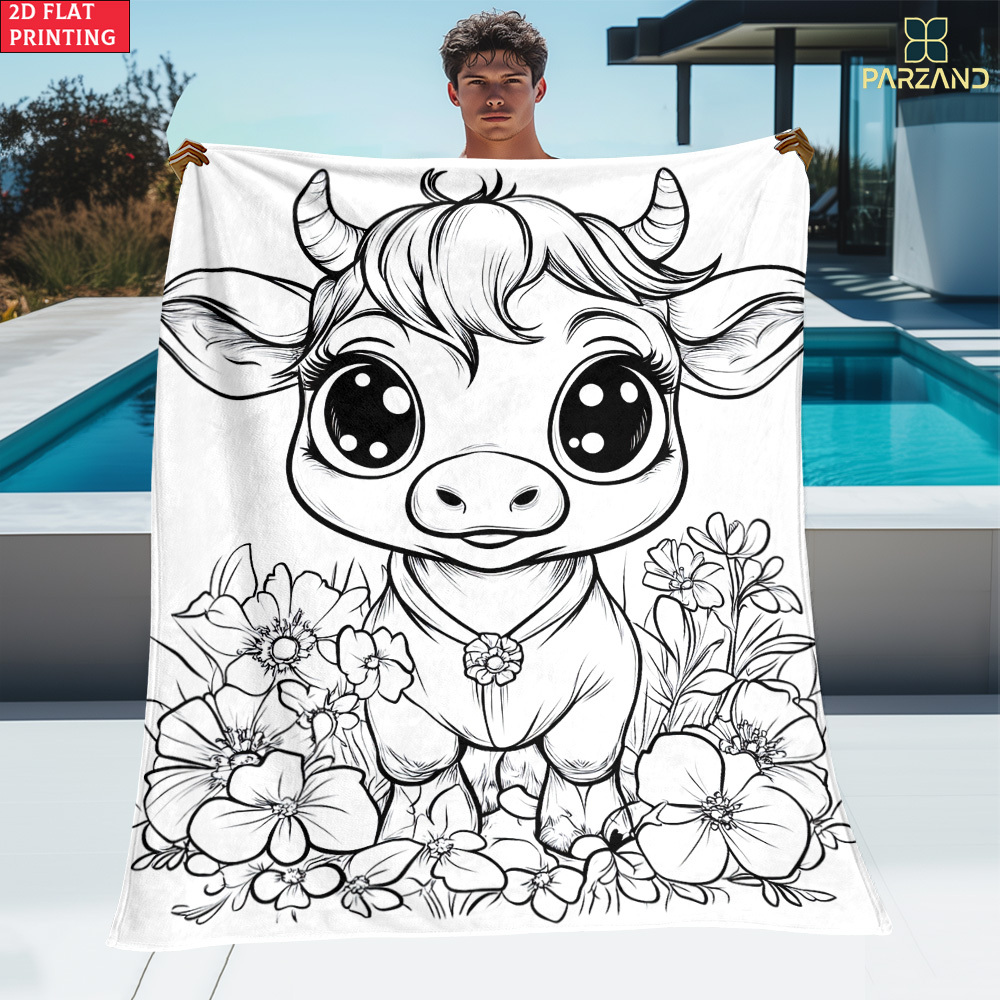 TEMU 1pc Cute Little Cow Outdoor Portable Blanket-lightweight Home Furnishings Bedding Blanket Suitable For Travel Camping Living Rooms Offices Sofas