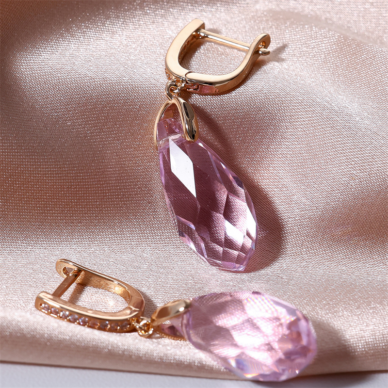 TEMU Boucles d'oreilles longues pendantes de , style moderne de luxe léger, en or avec rose et synthétique, bijou de cadeau de banquet