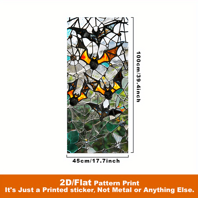 TEMU 2d Flat, 1pc 1pcs Self-adhesive Bat & Cobweb Stained Glass Window Film Suitable For Home Indoor, Static Cling Removable Window Decoration With