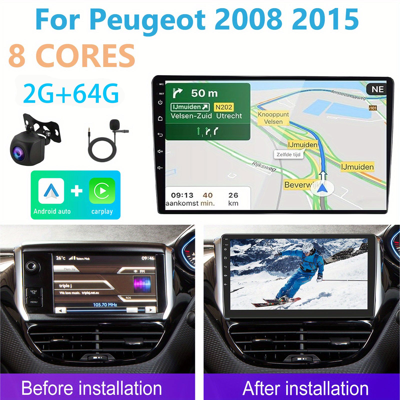 10,1-palčni avtoradio z 2G in 64G prostora za shranjevanje za (2015), z 8-jedrno zaslonom na dotik, Auto, GPS navigacijo, DSP, brezžično