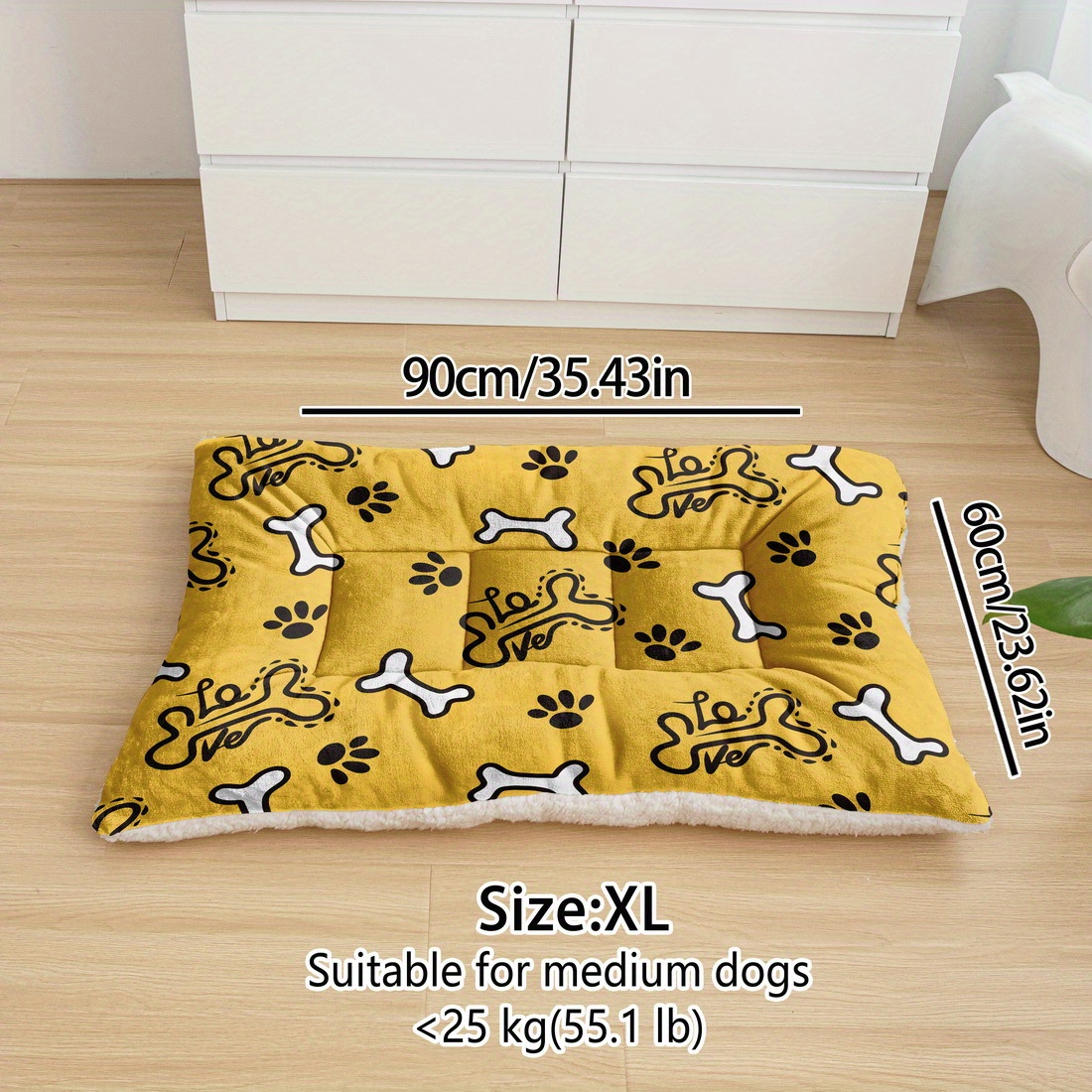 TEMU Oversized Plush Dog Bed Sofa, Cartoon Dog Paw Print Printed Digital Printing Dog Crate Pad, Machine Washable Dog Bed, Kennel Pad Mat, Suitable