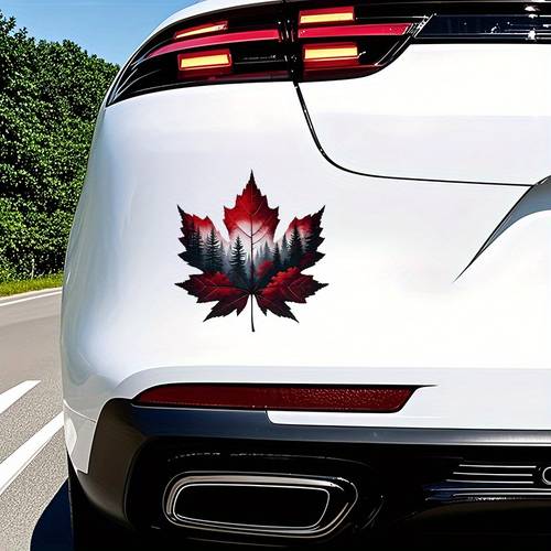 1pc canadian leaf forest landscape sticker suitable for car rear motorcycle surface truck laptop window cup wall glass metal ceramic surface disposable waterproof