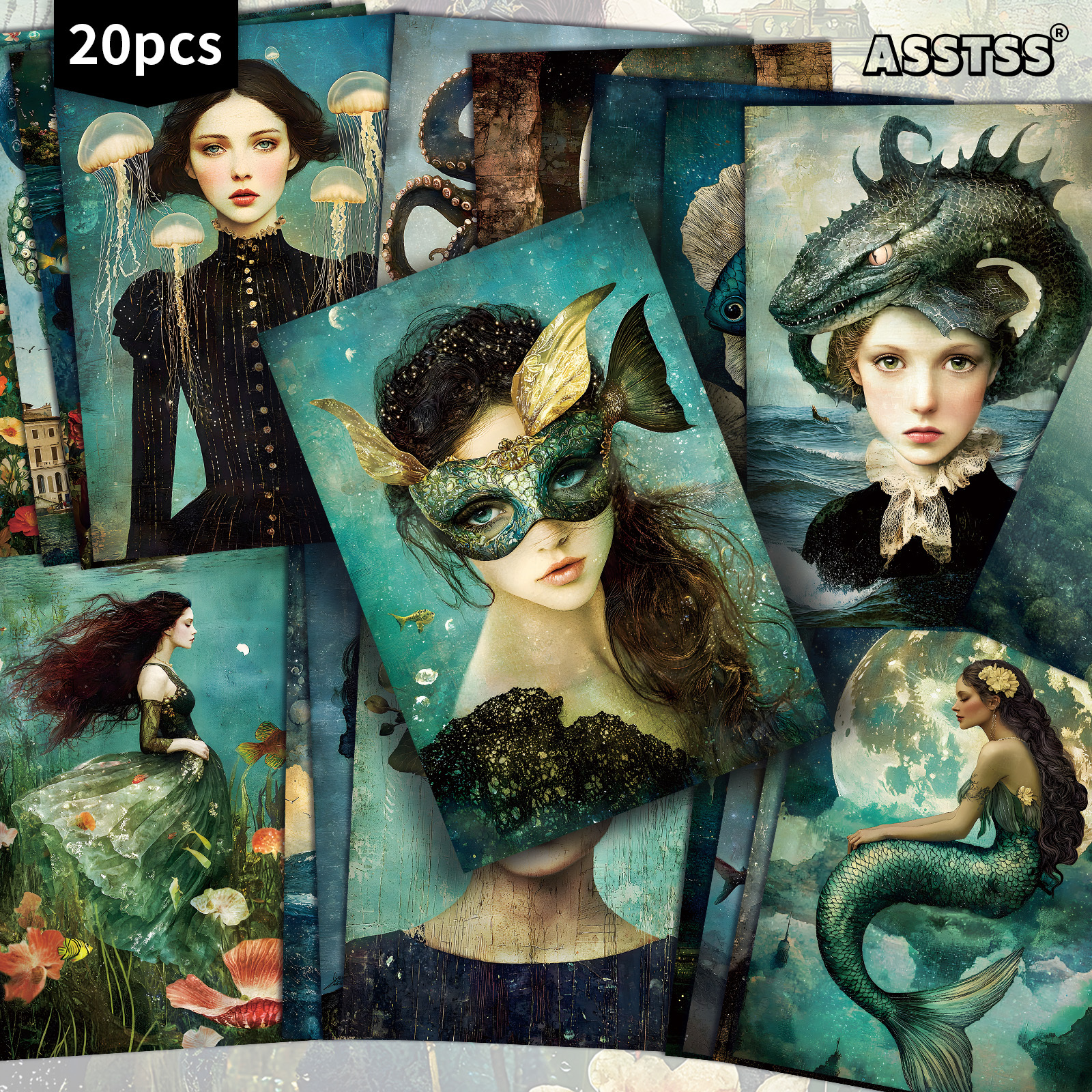 TEMU 20-pack Asstss Ocean, Gift Cards | 4x6 Inches Retro Junk Journal Paper, Classic Pinup Illustrations, Collectible Decorative Painting Cards For
