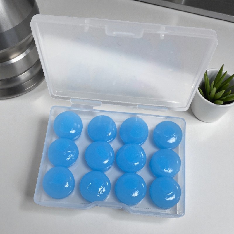 TEMU 13pcs Moldable Silicone Earplug Set, 12pcs Soft Reusable Earplugs (6 Pairs) With 1pc Clear Storage Case For Sleeping, Blue