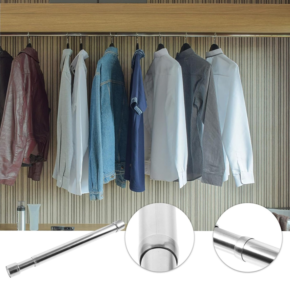 Image of 1pc 68-120cm Extendable Hanging Rod Embedded Rail Stainless Steel Mirror Polishing Surface Wardrobe Bathroom Balcony