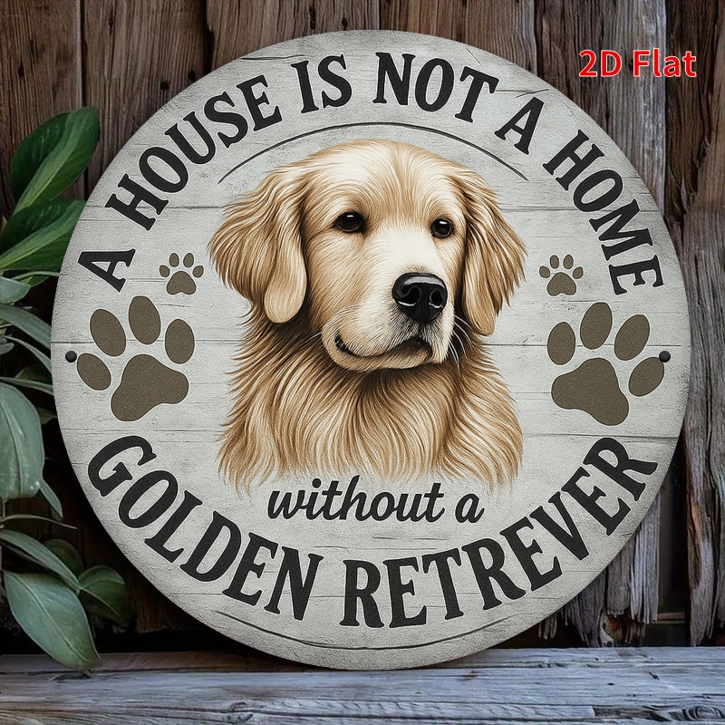 TEMU Panneau Mural en Métal "Golden Retriever" - " un Golden Retriever, une Maison n'est pas un Domicile" - Décoration Rondelle Métallique de 7,8