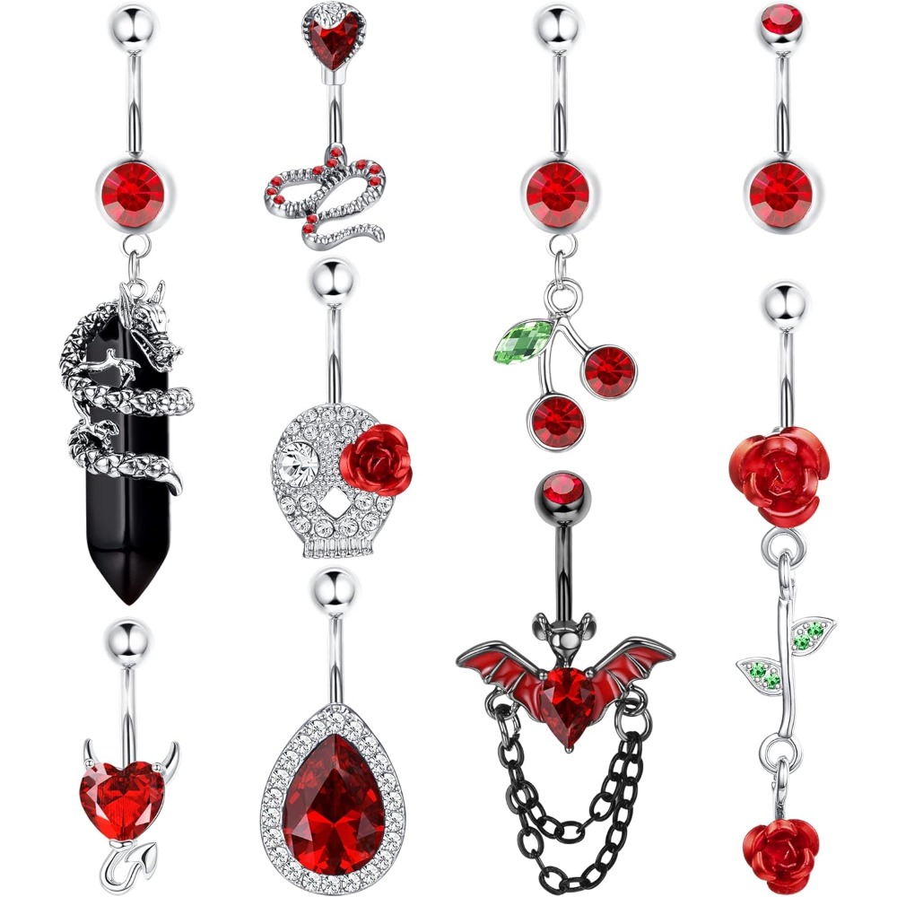 Image of Belly Button Rings Dangle Stainless Steel Navel Rings | Pink Zirconia Heart Belly Rings Dangling Body Piercing Jewelry For Women | Milacolato, Suitable For Daily And Party Occasions, Fit