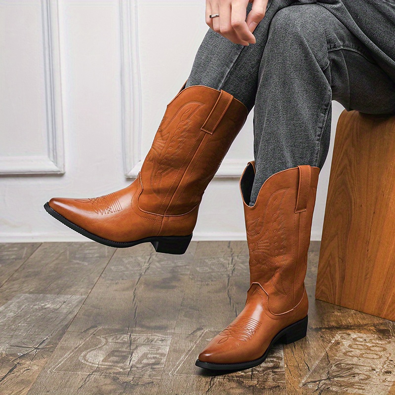 mens classic embroidered cowboy boots a non slip square toe  display picture 2