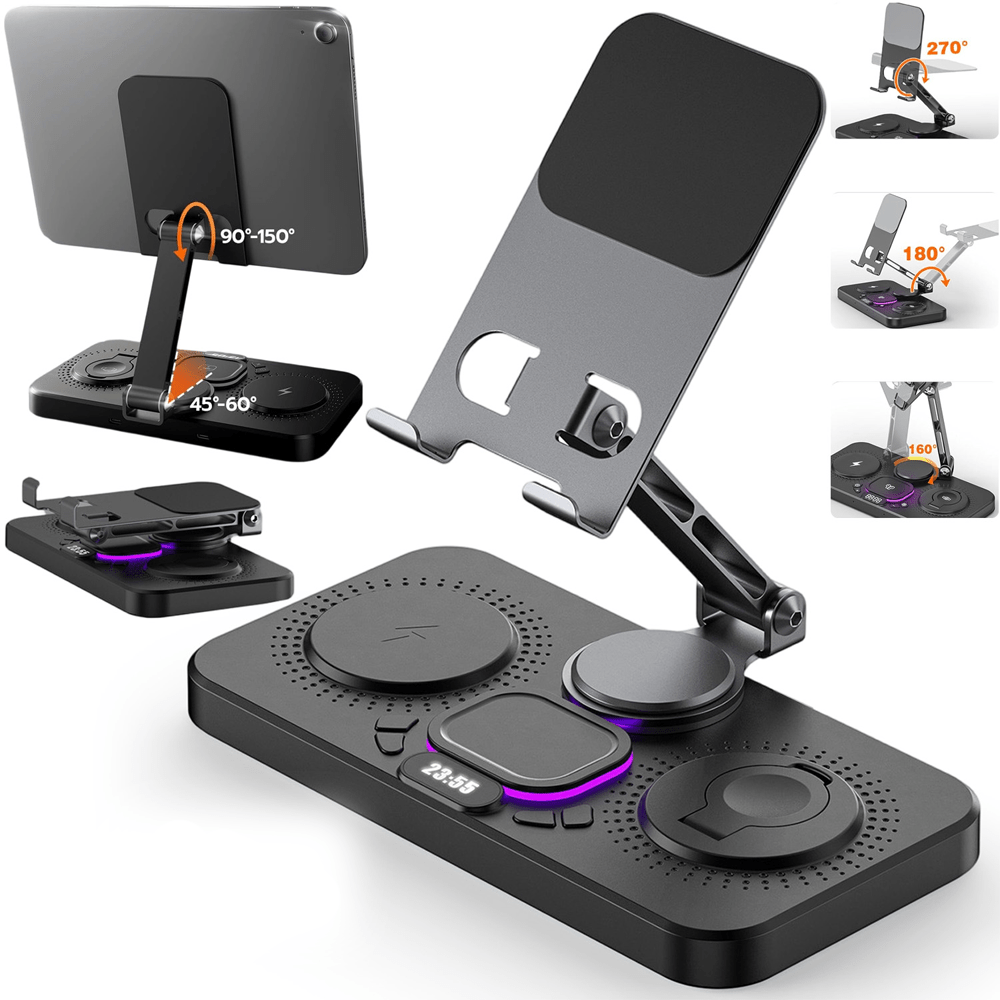 Multifunctional Magnetic Holder, Adjustable Metal Stand For Phone, Tablet, Smart Watch & Earphones