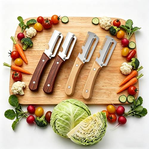 4-teiliges multifunktionales edelstahl-schälmesser | gemüse- und obstschäler, multifunktionales küchen-scha n- und streuschnitzel-werkzeug, flaschenöffner mit holzgriff, obst- und gemüseschneidegerät 2-in-1, einfach zu bedienen, hergestellt aus 420 edelstahlmaterial