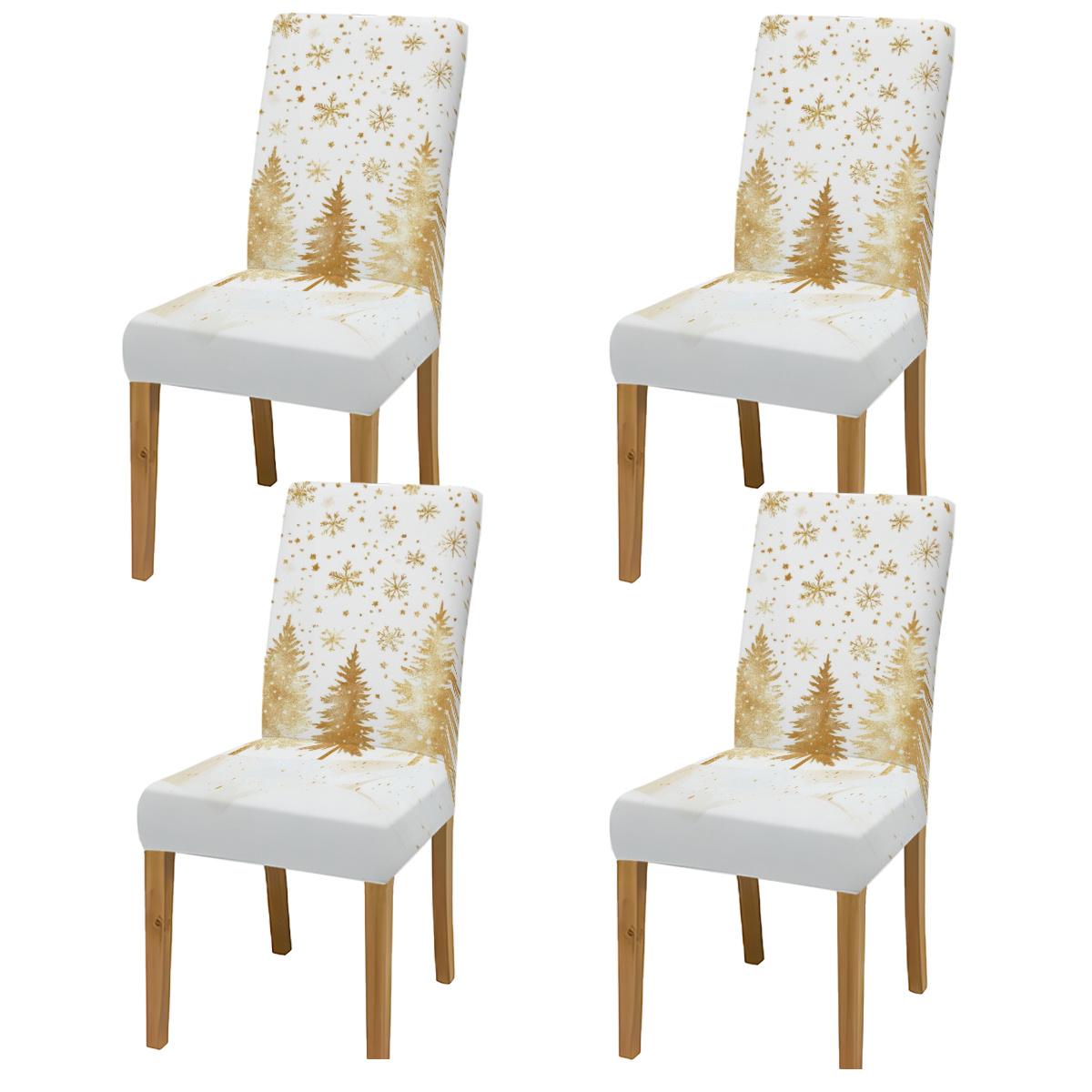 TEMU Housses de chaise élastiques à motif de dessin animé créatif de Noël avec , représentant des cèdres et des de neige, disponibles en ensembles de