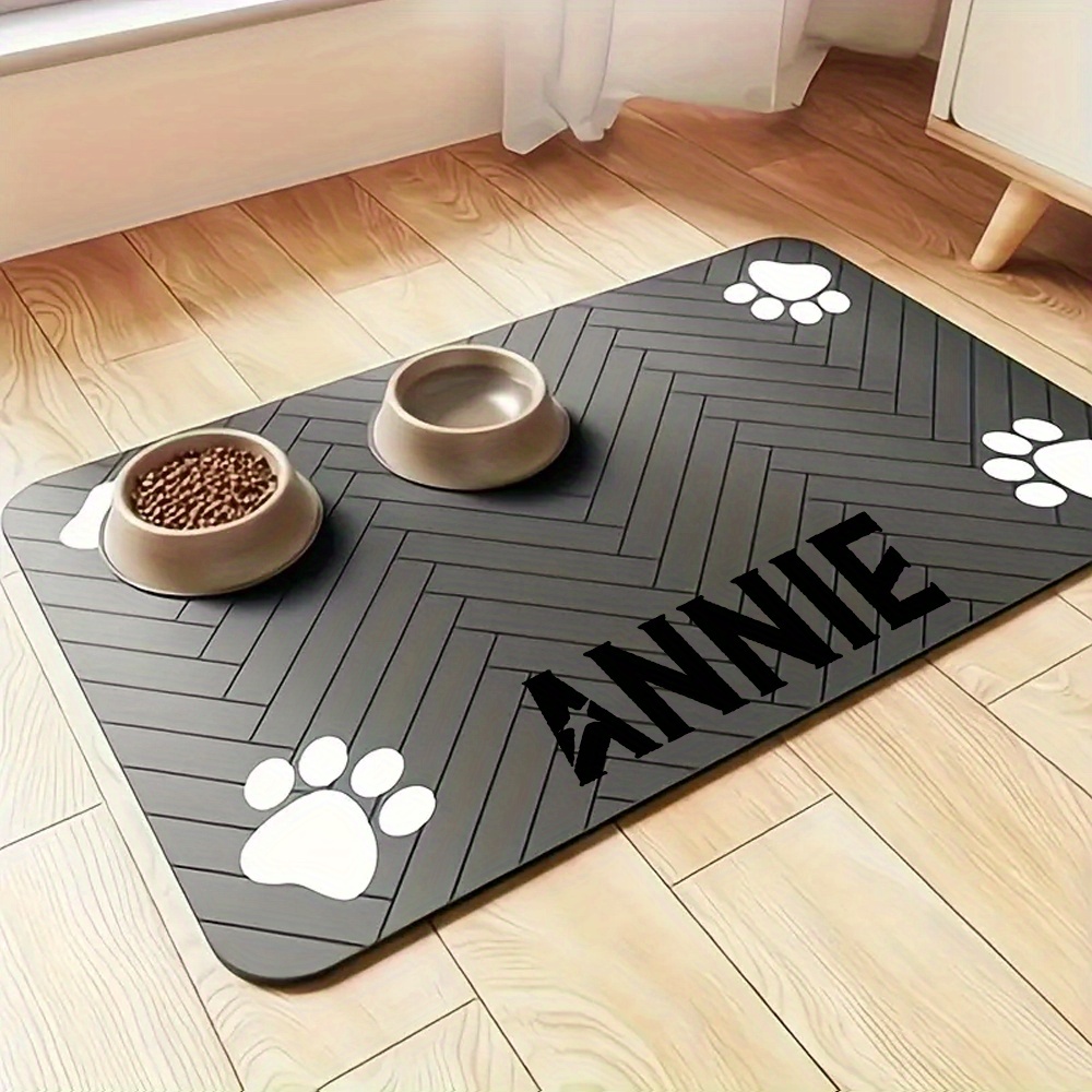 TEMU Custom Larger Pet Feeding Mat - Quick Drying With Water Absorption, Personalized Non-slip Bowl Mat With Pet's Name, Nordic Style Mat