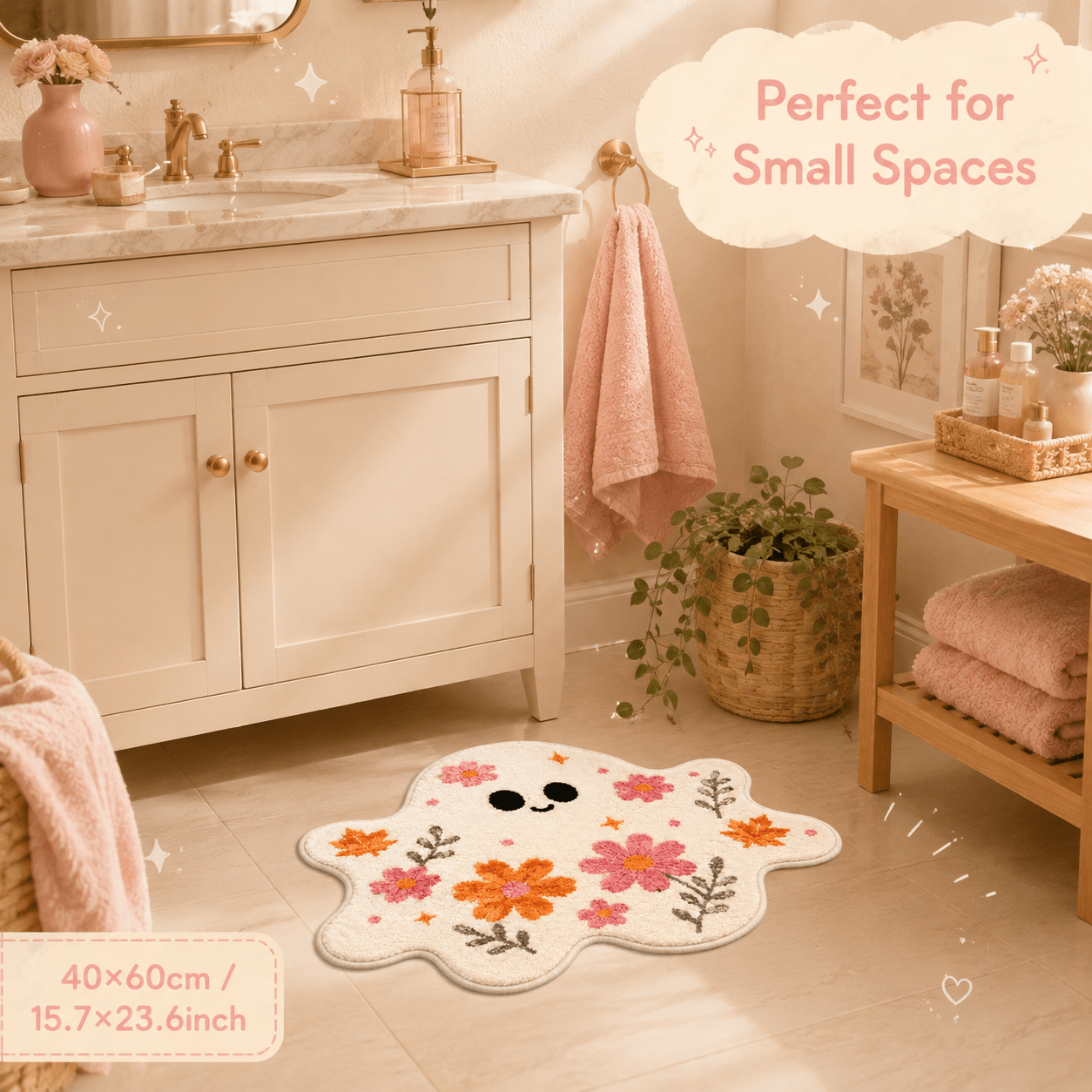 TEMU 1 tapis de porte en velours 850G/M2, motif floral en peluche, tapis doux épais antidérapant absorbant , convient pour de bain, le tapis d'entrée