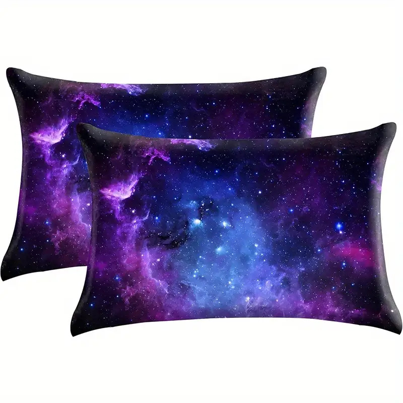 TEMU 2pcs Purple And Blue Galaxy Starry Sky Pillowcases, Suitable For Adult Home Decor, Sofa Pillow Covers, Rectangular Polyester Pillowcases, Modern