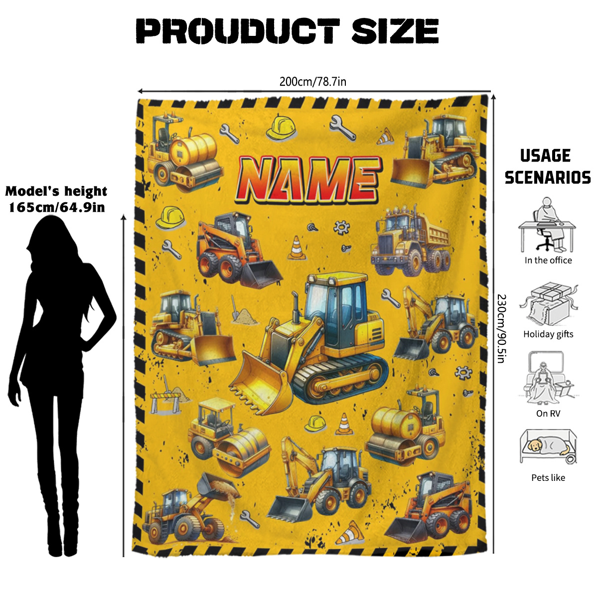Customizable Name Engineering Vehicle Fleece Blanket