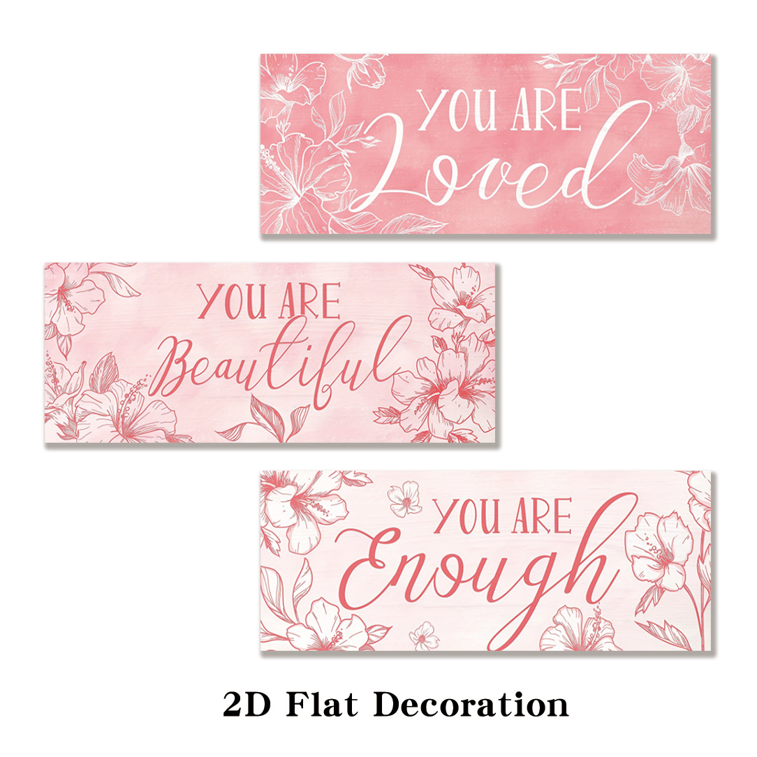 TEMU 2d Flat, 2d Flat Wall Decoration Poster No Frame 3pcs, ", You Are Enough, ," Decor, Pink Wall Decor, Positive Inspirational Women's Wall Slogan,