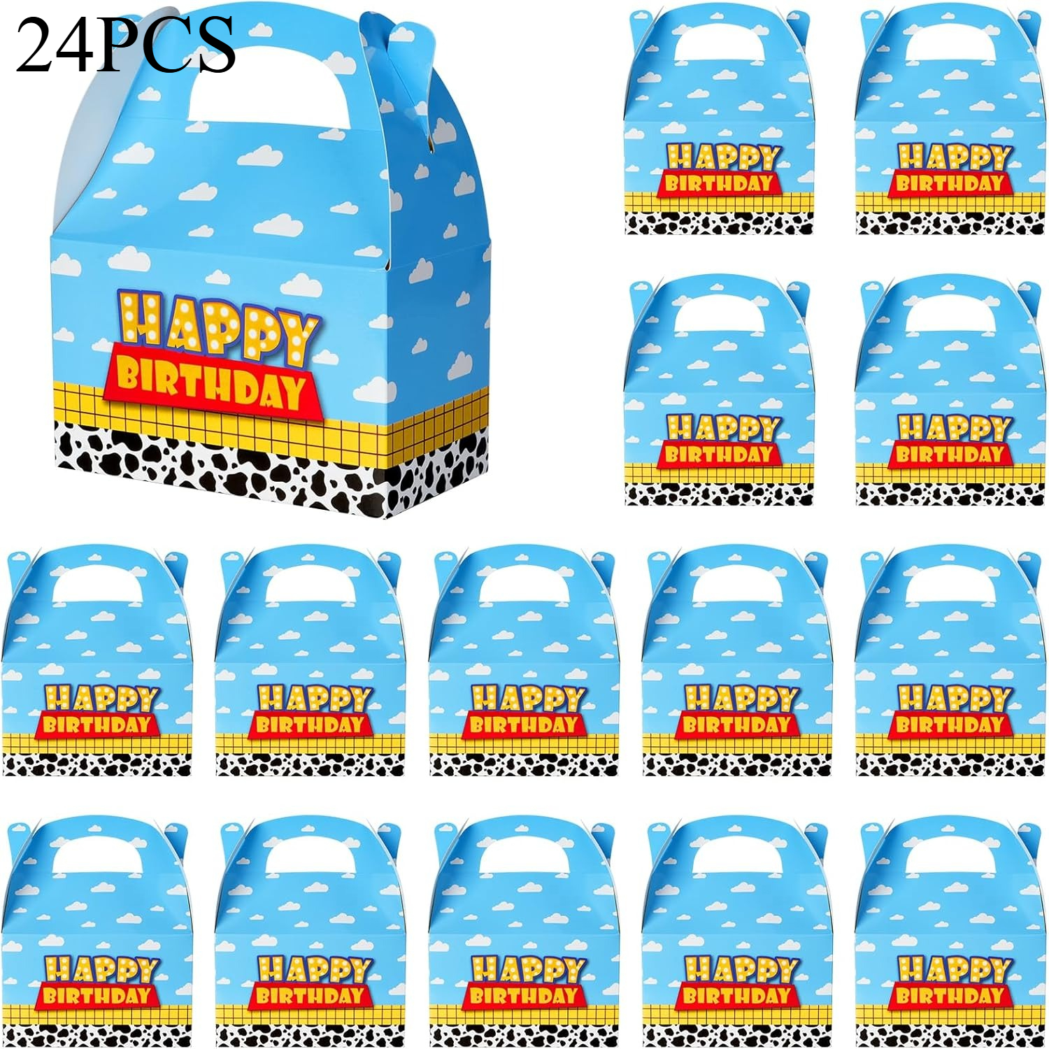 TEMU Gift For Her/him 16/ 24pcs, Cartoon Story Birthday Party Favor Boxes, Cow Pattern, Birthday Goodie Box Party Supplies, White Cloud Paper Gift