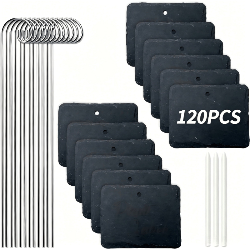 Image of Dofiki Writeable Plant Labels 60/90/120pcs Set, Slate Plant Markers For Outdoor Use, Slate Tags Including Chalk Pen, Plant Stakes For Herbs, Flowers, Vegetables, 10 X 7 Cm