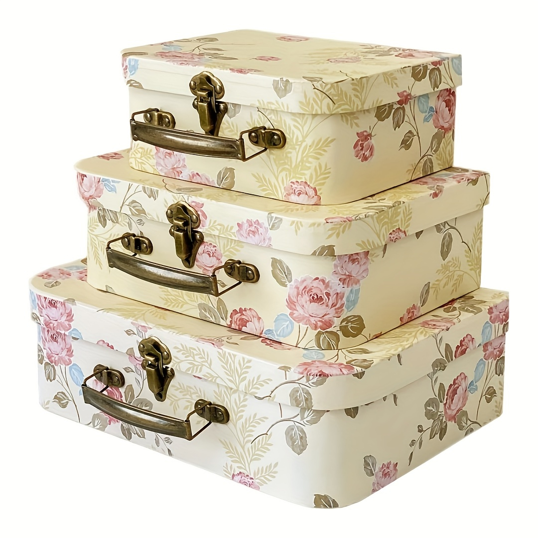 Image of 3pcs Cardboard Storage Box Set, Rectangular Decorative Containers With Lids, Snap Closure, Non-waterproof, Suitable For Home, Holidays, Weddings, And Birthday Celebrations
