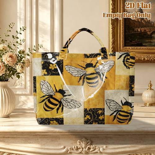 2d flat 1pc bees and floral pvc large capacity travel tote bag reusable grocery bags portable shoulder tote bag for daily for office work christmas holiday gifts